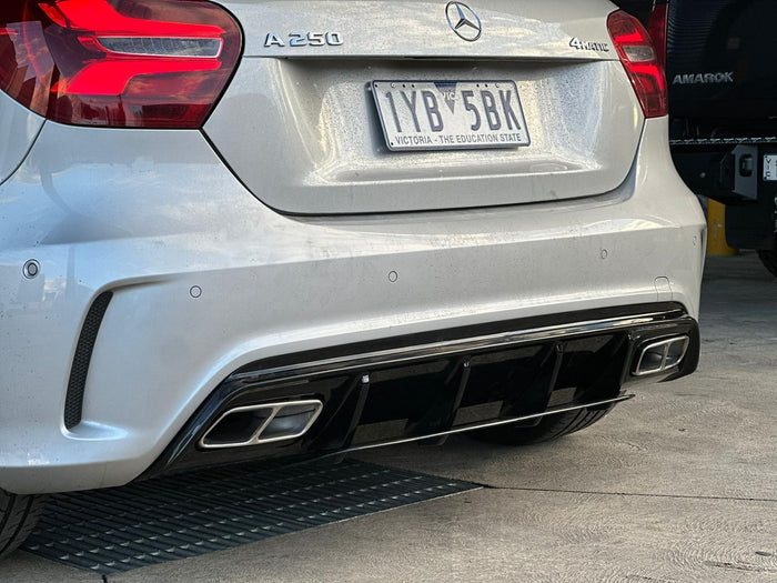 Brand new Gloss black AMG style diffuser to suit W176 A class Hatch Mercedes Benz with Exhaust tips Brand new Gloss black AMG style diffuser to suit W176 A class Hatch Mercedes Benz with Exhaust tips