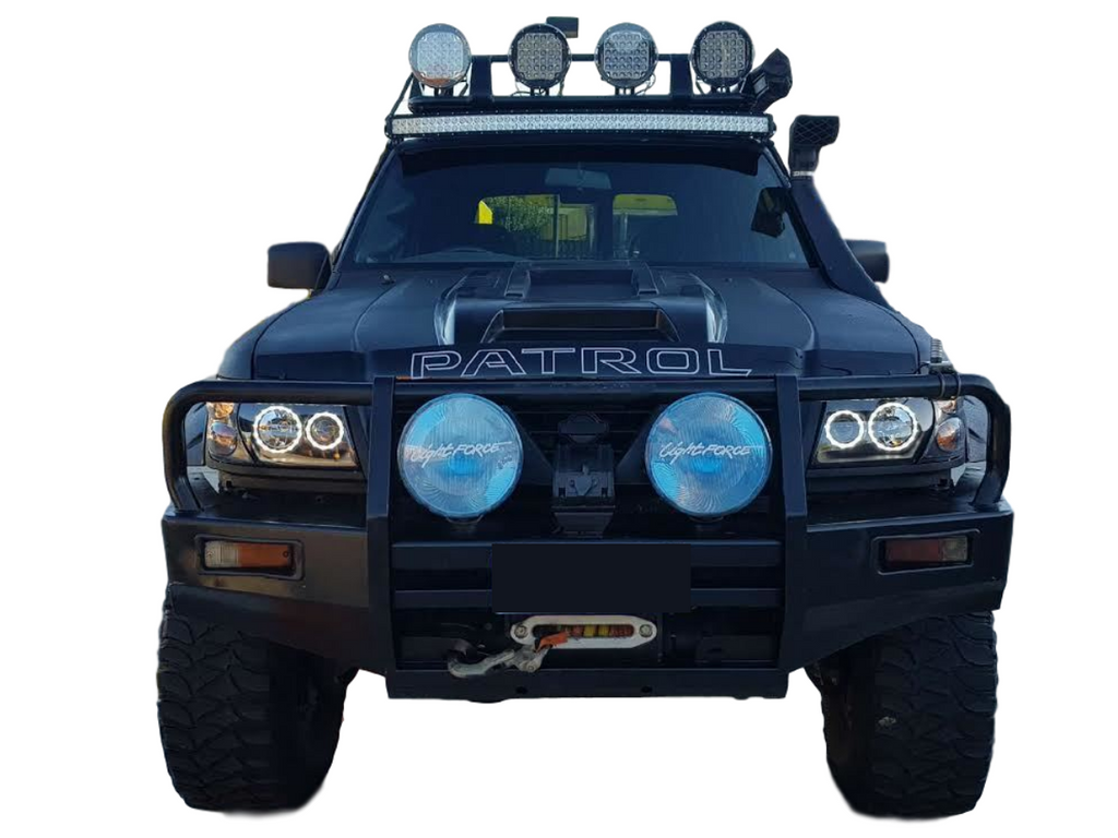 BLACK LED HEADLIGHTS + INDICATORS TO SUIT NISSAN PATROL GU 19972007