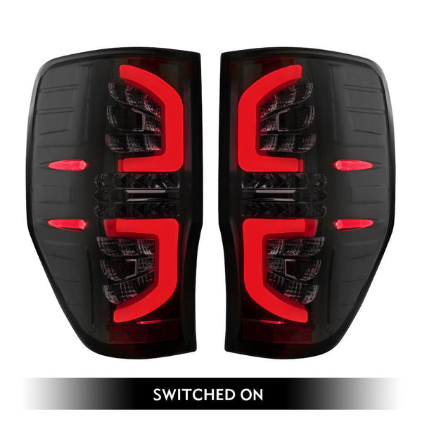 BLACK SMOKED LED TAIL LIGHT REPLACEMENTS TO SUIT FORD RANGER 2012-2019 PX1 PX2 PX3