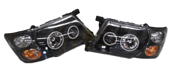 BLACK LED HEADLIGHTS + INDICATORS TO SUIT NISSAN PATROL GU 1997-2007