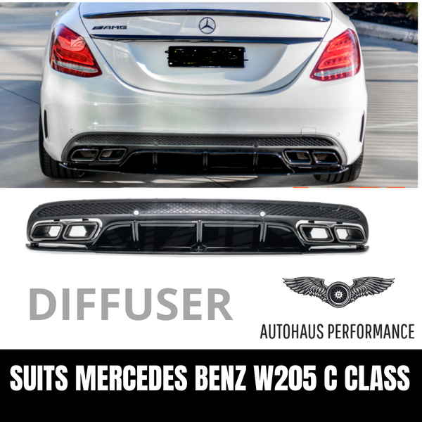 Rear Bumper Diffuser With Exhaust Tips For Mercedes-Benz W205 C200 C300 Sedan (2015-2019 Pre-Facelift)
