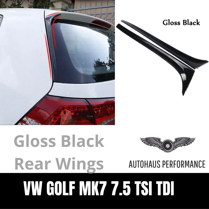 Rear Window Spoiler Side Wing Trim Volkswagen VW Golf Mk7 Mk7.5 14-18 Black