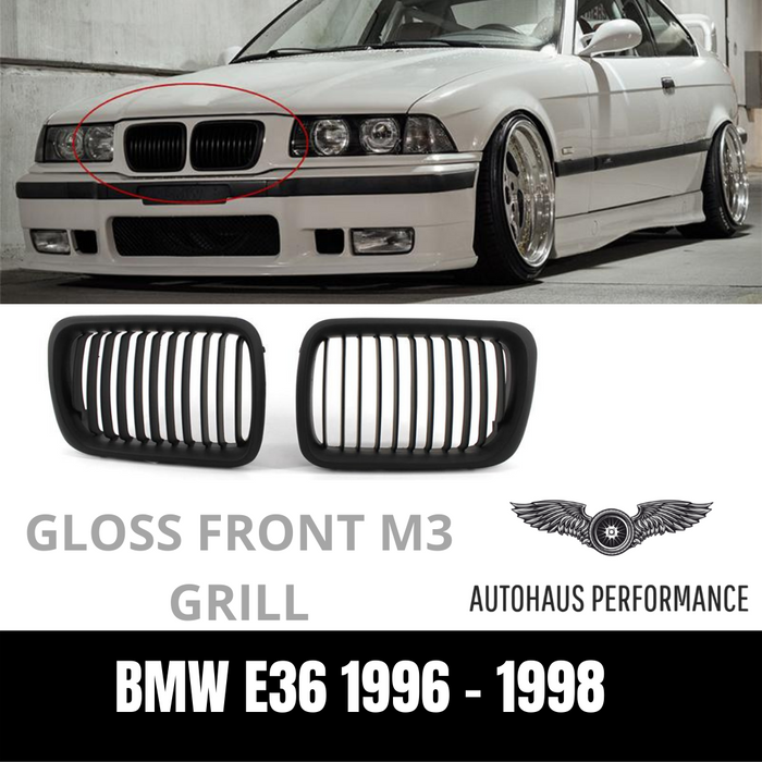 Gloss Black M3 style Front Bumper Bar Grill Grille for BMW E36 3-Series 96 - 98