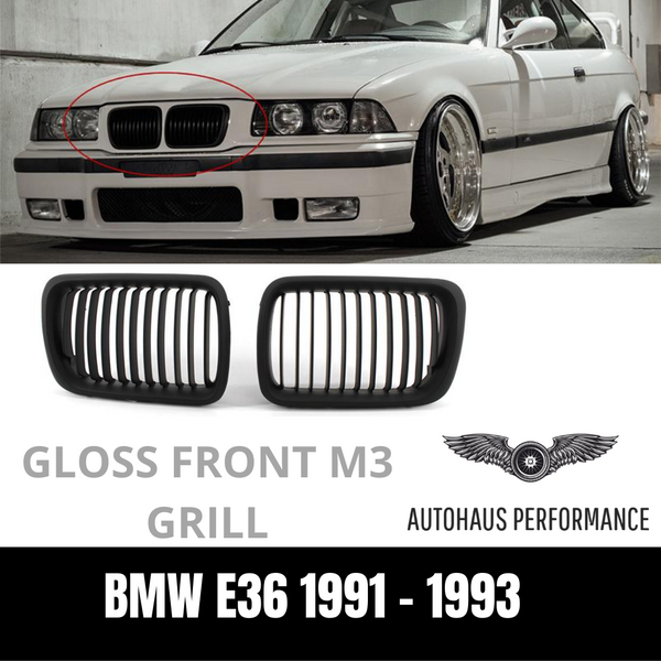Gloss Black M3 style Front Bumper Bar Grill Grille for BMW E36 3-Series 91 - 96