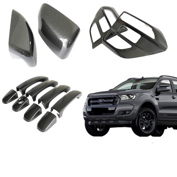 CARBON FIBER MIRROR + HANDLES + GUARD WINGS TO SUIT FORD RANGER 2015-2018 PX2 MK2